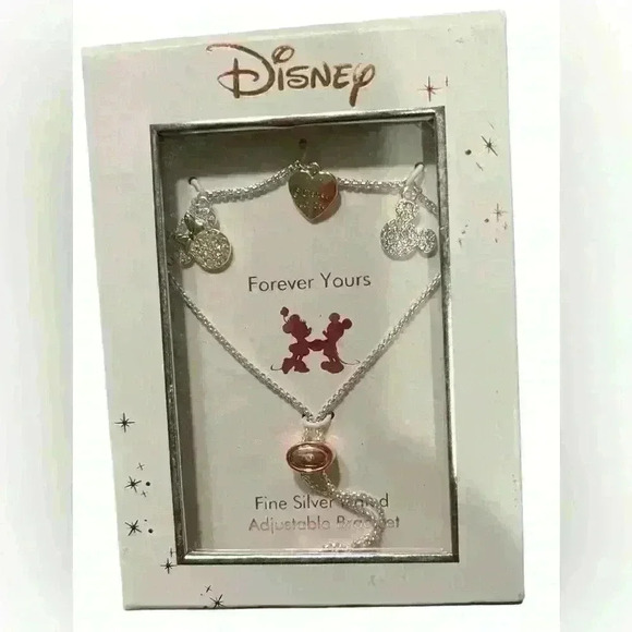 Disney’s Mickey Mouse & Minnie Mouse Two Tone Crystal Heart Charm Bracelet - Picture 3 of 4